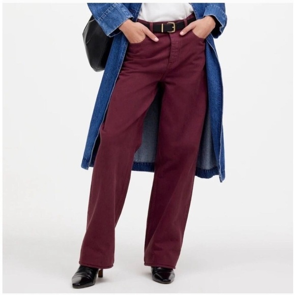 Madewell Low Slung Baggy Jeans in Bordeaux Garment Dyed Burgundy Size 26 $148 - Picture 1 of 7
